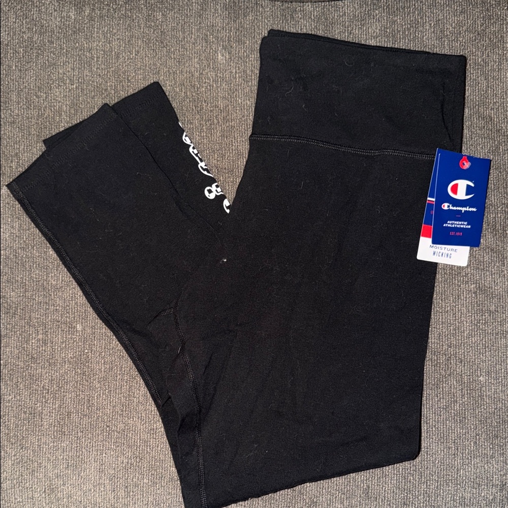 Champion Black Leggings with Side Script Logo